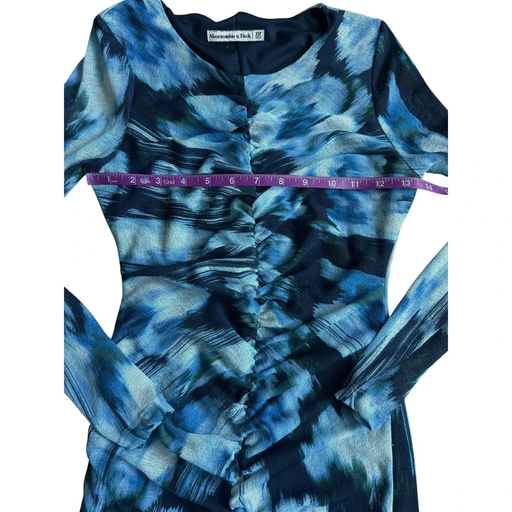 Abercrombie & Fitch Blue Abstract Ruched Long Sleeve Maxi Dress Womens‎ XSP
